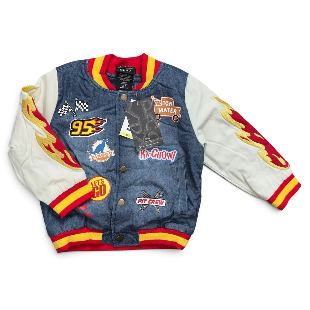 Disney Pixar Cars Toddler Bomber Jacket BoxLunch Exclusive Denim Varsity Size 2T